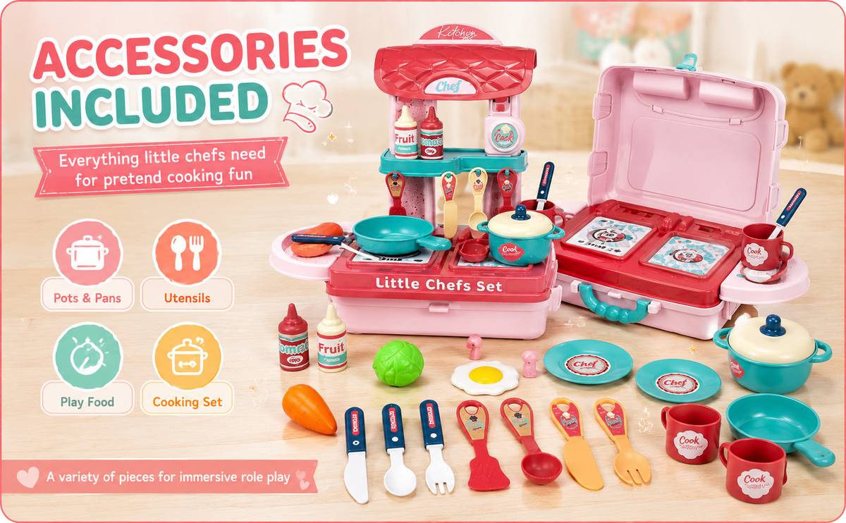 3-in-1 Little Chef Kitchen Play Set – Portable Suitcase Toy Kitchen for Kids — photo 2