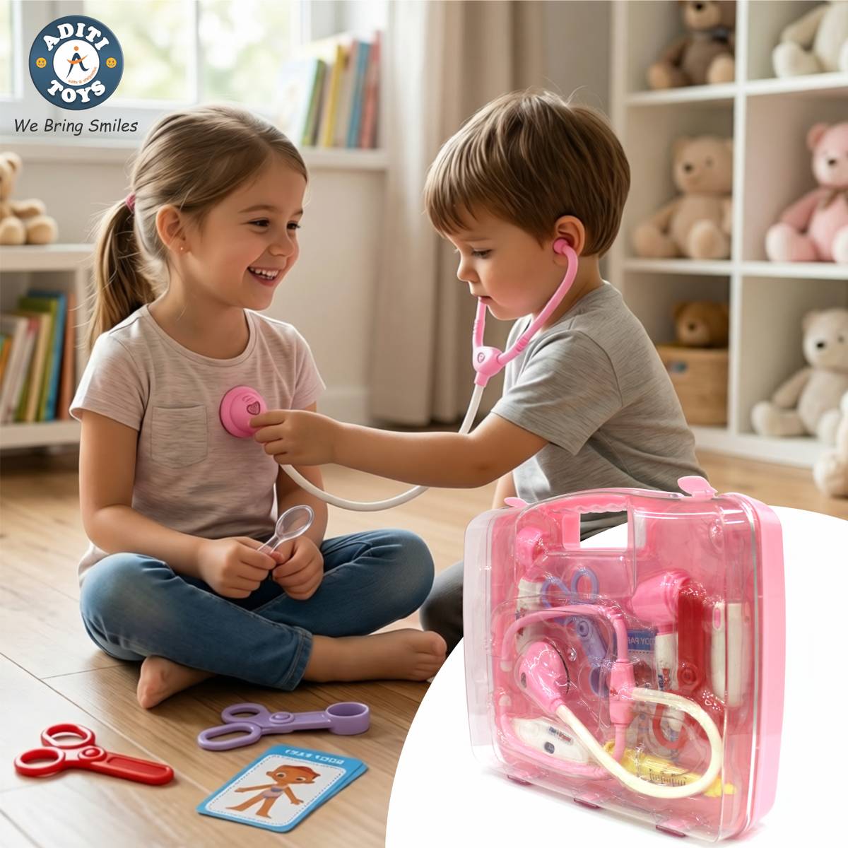 Aditi Toys Premium Doctor Set With Transparent Briefcase 9 Piece Doctor Kit For Kids (Pink)