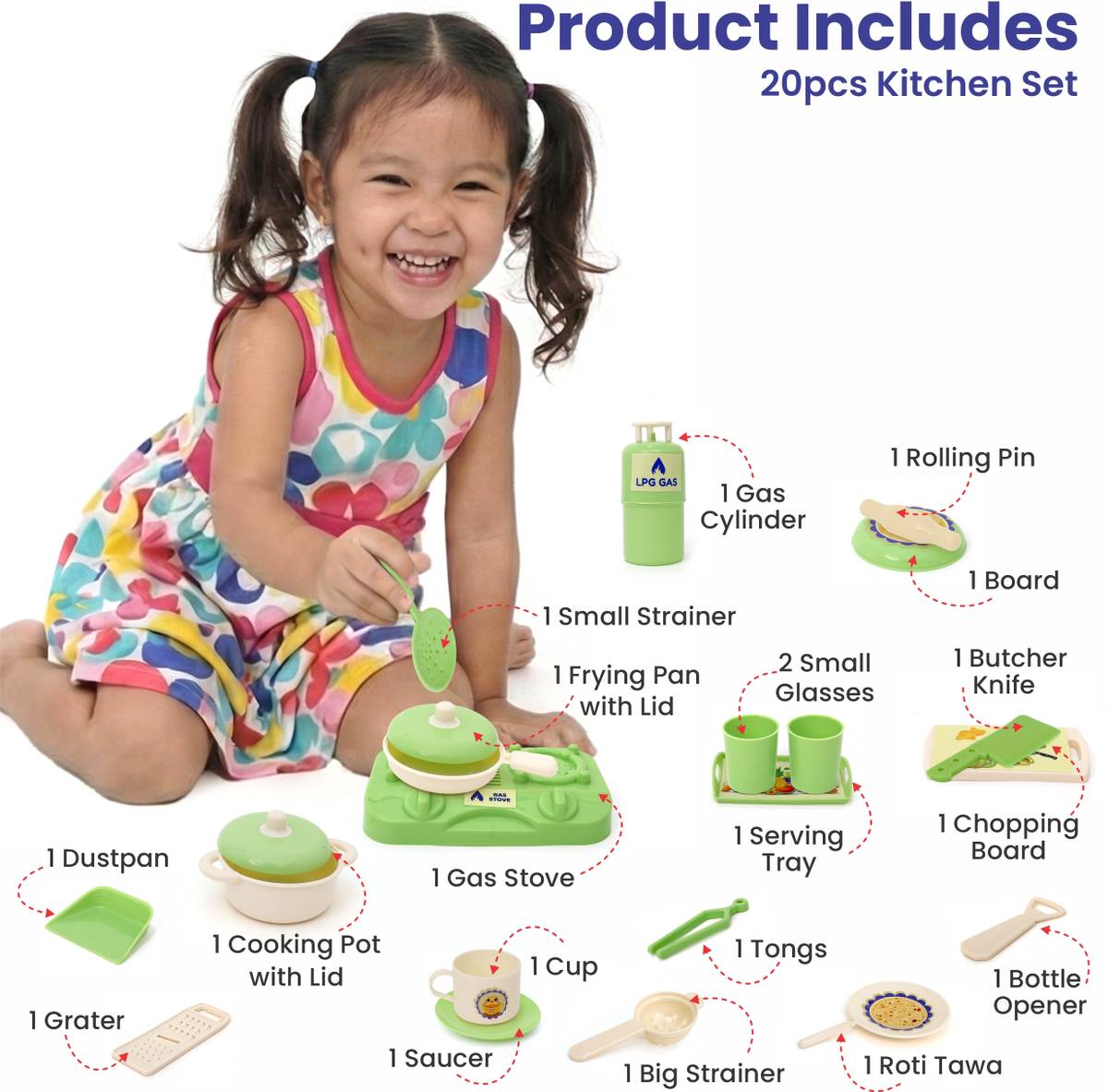 Aditi Toys Kitchen Fresh Cook Set Bag for Kids with Utensils & Gas Stove (Green) — photo 4