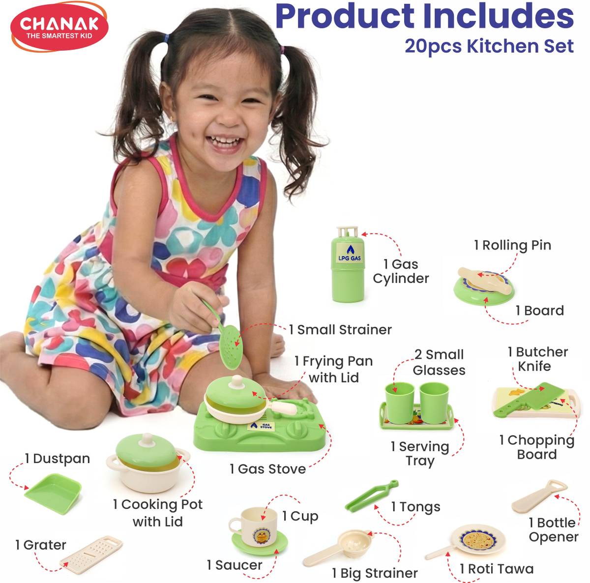 CHANAK Kitchen Fresh Pretend Play Cook Set for Kids with Stove & Utensils (Green) — photo 4