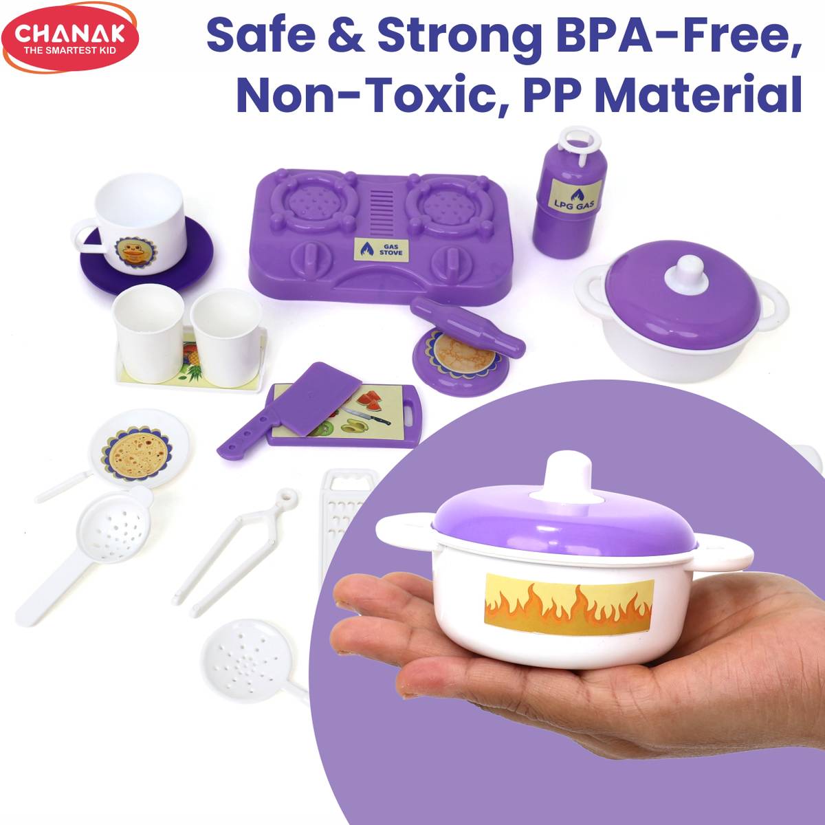 CHANAK Kitchen Fresh Cooking Play Set for Kids with Gas Stove & Utensils (Purple) — photo 3