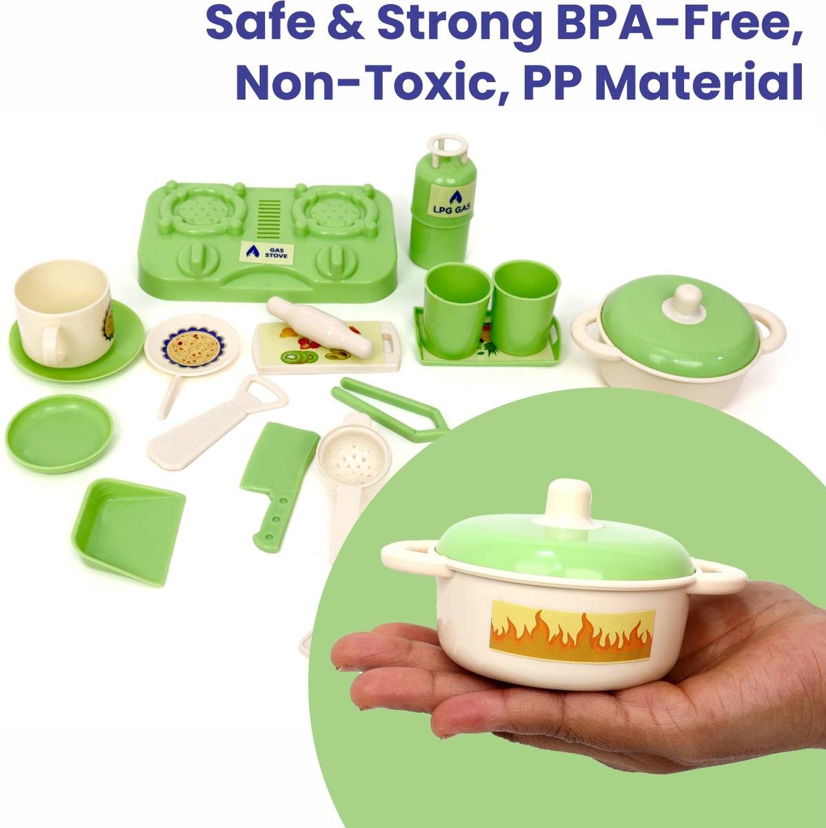 Aditi Toys Kitchen Fresh Cook Set Bag for Kids with Utensils & Gas Stove (Green) — photo 3