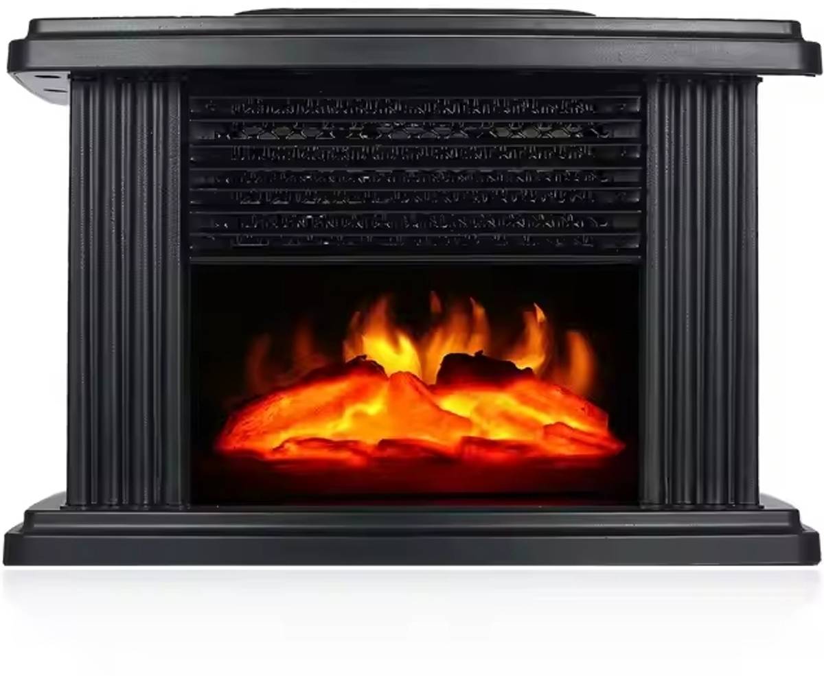 PRSVIKE Electric Fireplace Tabletop Portable Heater, 1000W Black Metal Frame Room Heater Fan Room Heater