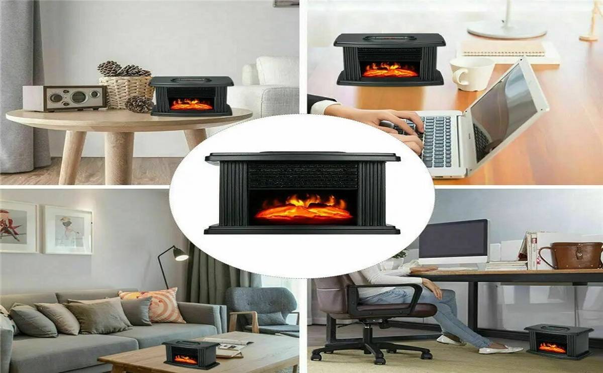 harimart Flame Effect Space Heater for Home – Modern Electric Mini Fireplace Heater Fan Room Heater — photo 5