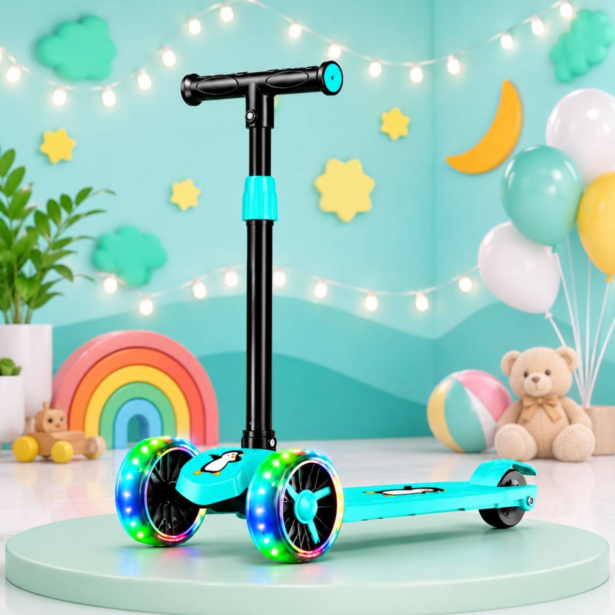 Elyvora Kids 3-Wheel Foldable Scooter – Adjustable Height, Smooth PU Wheels with LED Kids Scooter