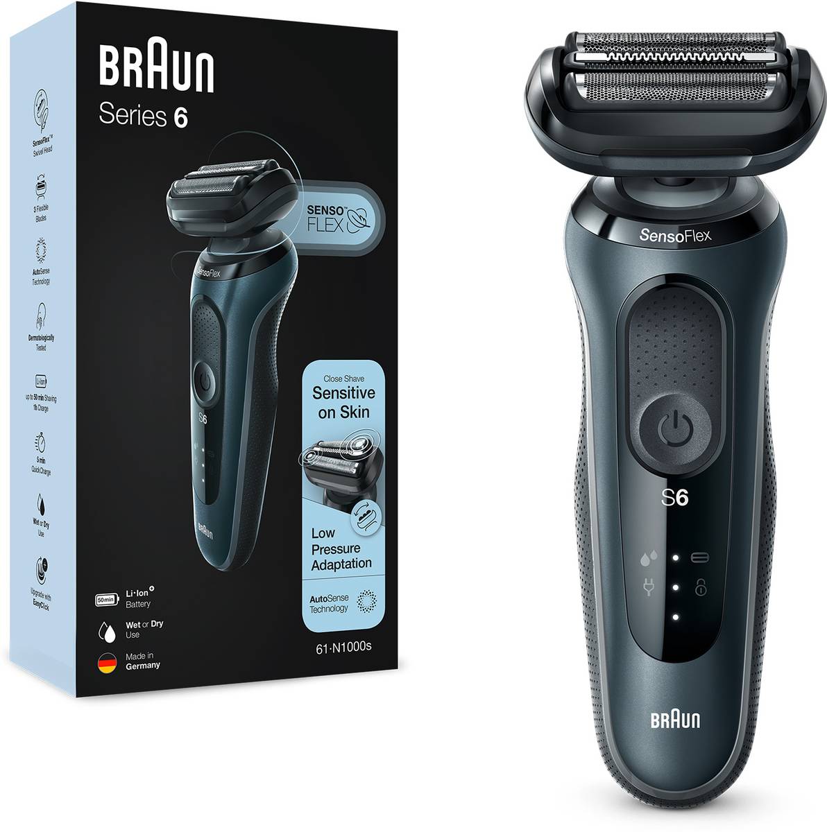Braun Electric Shaver for Men, Series 6 61-N1000S SensoFlex Wet & Dry Foil Shaver For Men