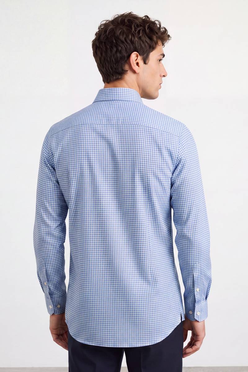 Men Checkered Formal Light Blue Shirt — photo 3