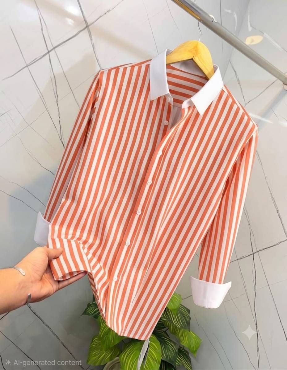 Flipkart SmartBuy Men Striped Formal Orange Shirt