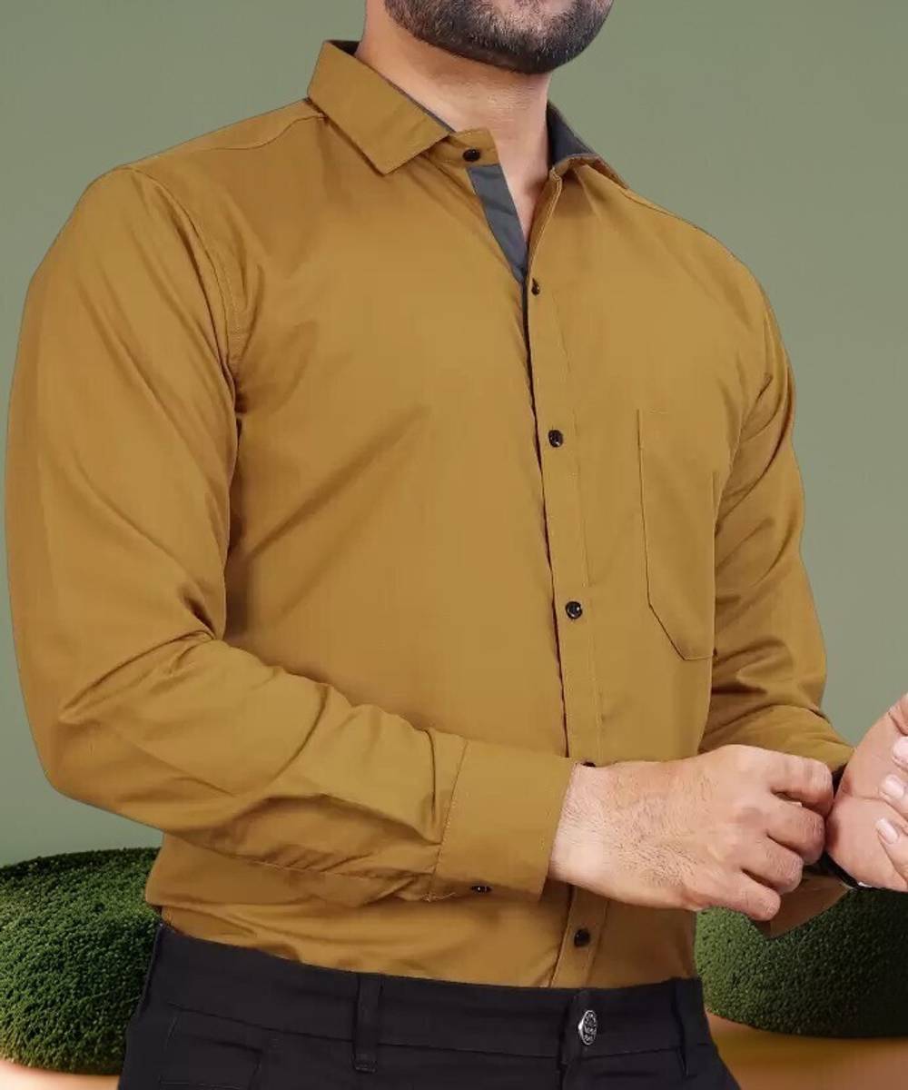 VTEXX Men Solid Formal Yellow Shirt — photo 4