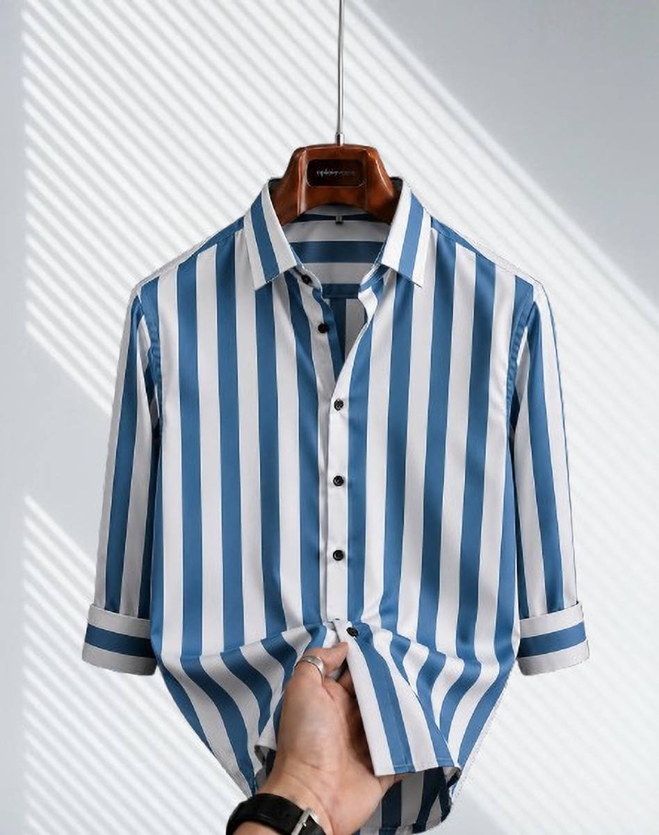 Keffto Men Striped Formal Blue Shirt