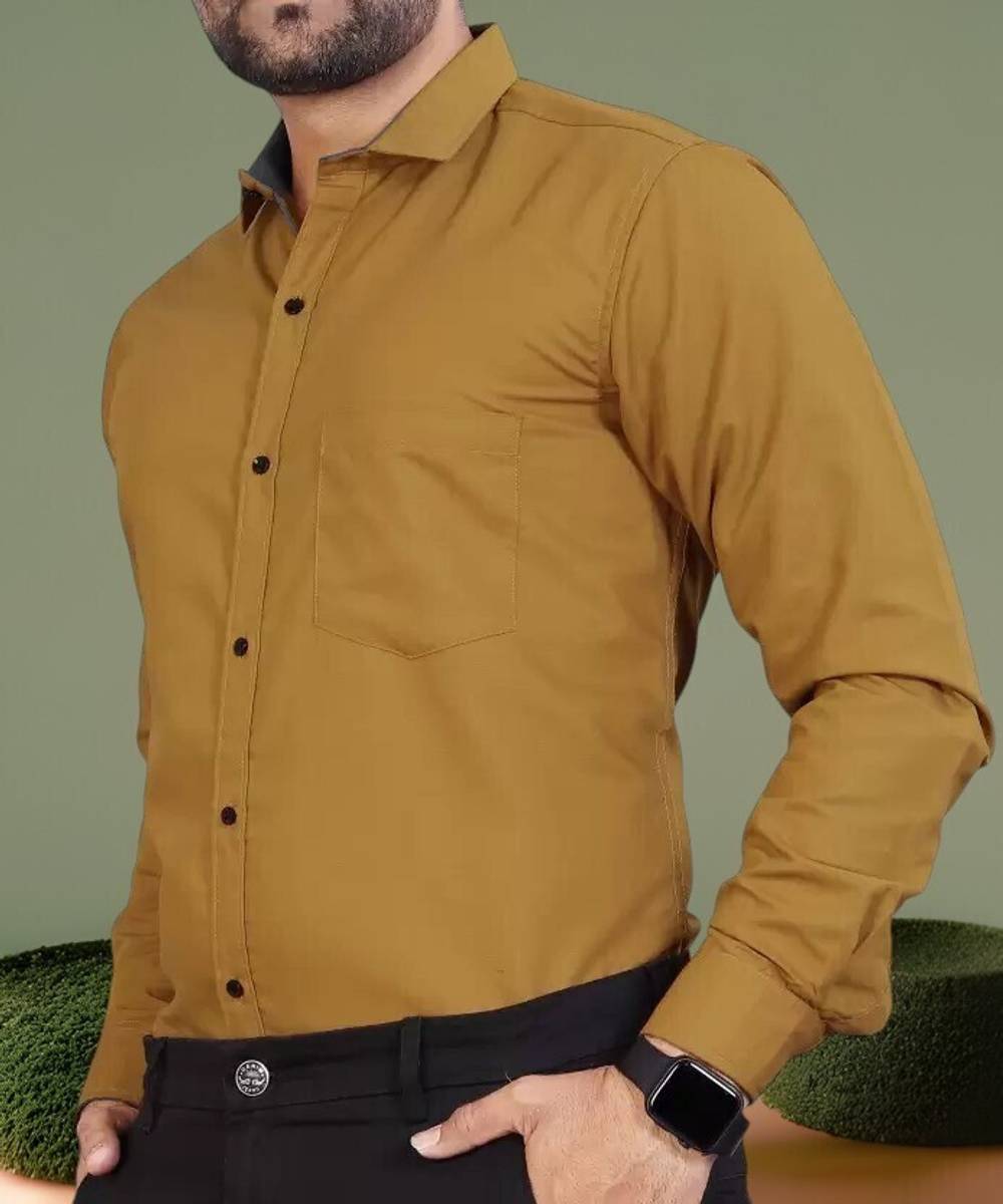 VTEXX Men Solid Formal Yellow Shirt — photo 3