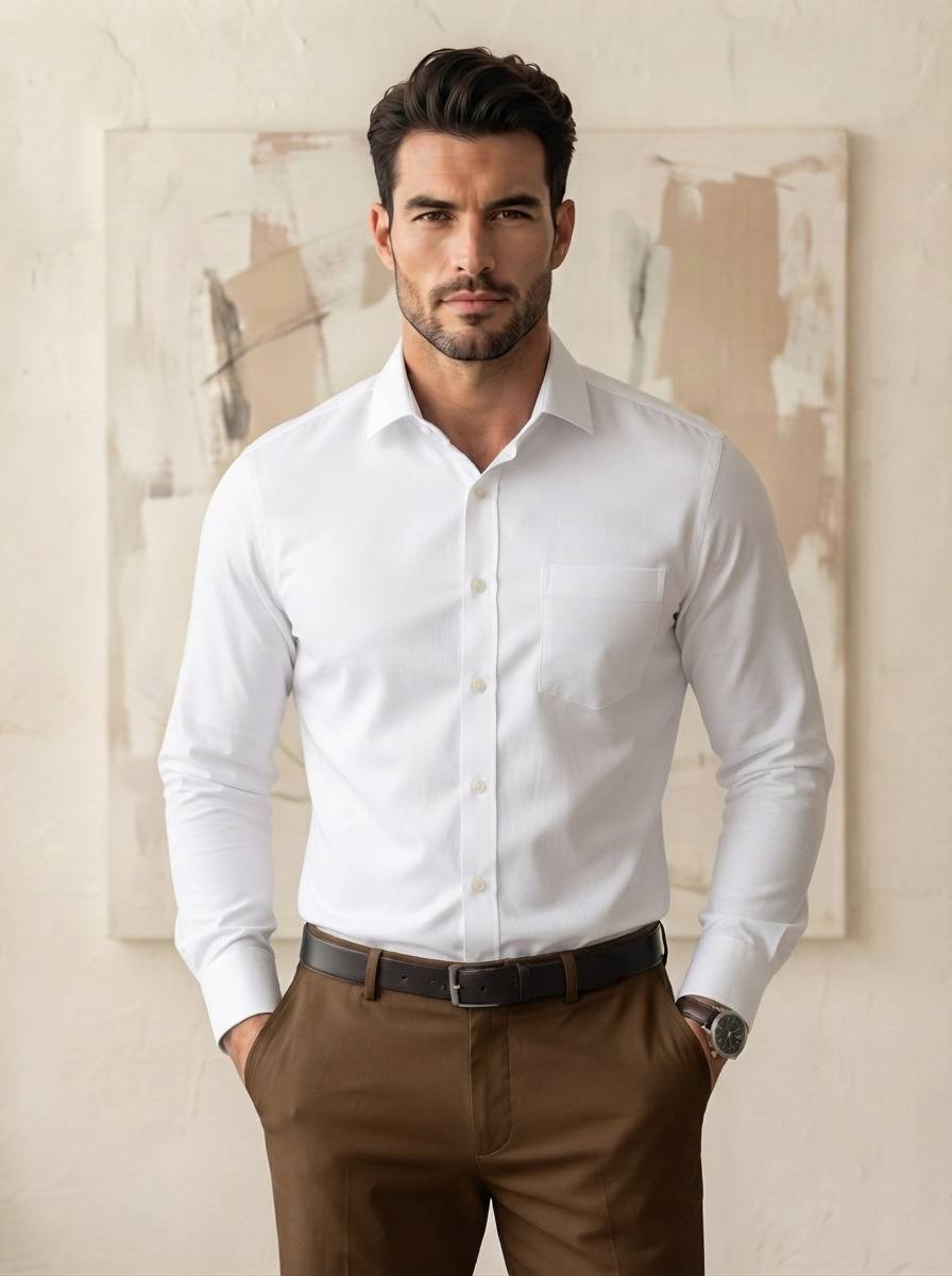 MAKVIAN Men Solid Formal White Shirt