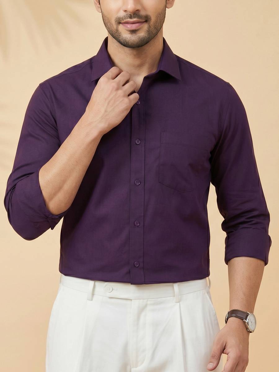 Webric Men Solid Formal Purple Shirt