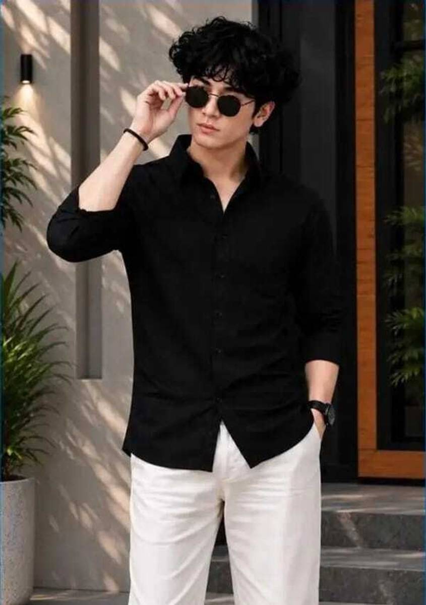 STC FASHION Men Solid Formal Black Shirt