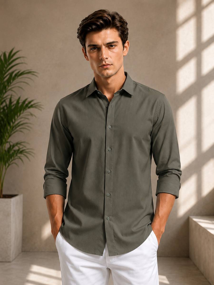 METRONAUT Men Solid Formal Dark Green Shirt