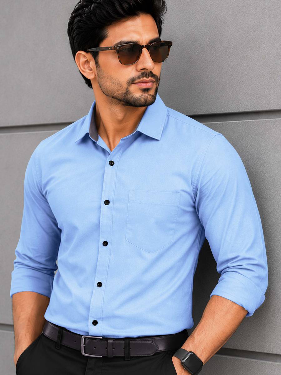 VeBNoR Men Solid Formal Blue Shirt