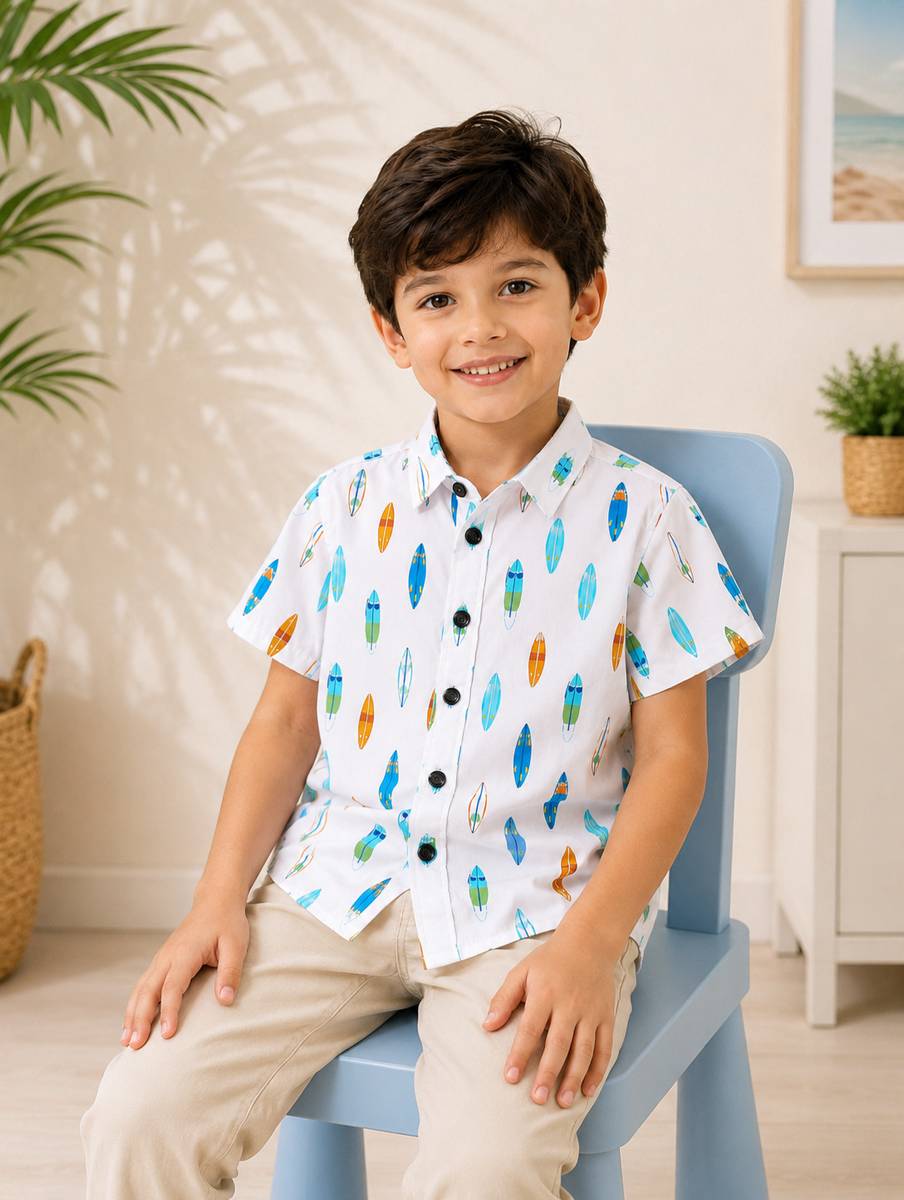 Flyway Boys Printed Casual White Shirt