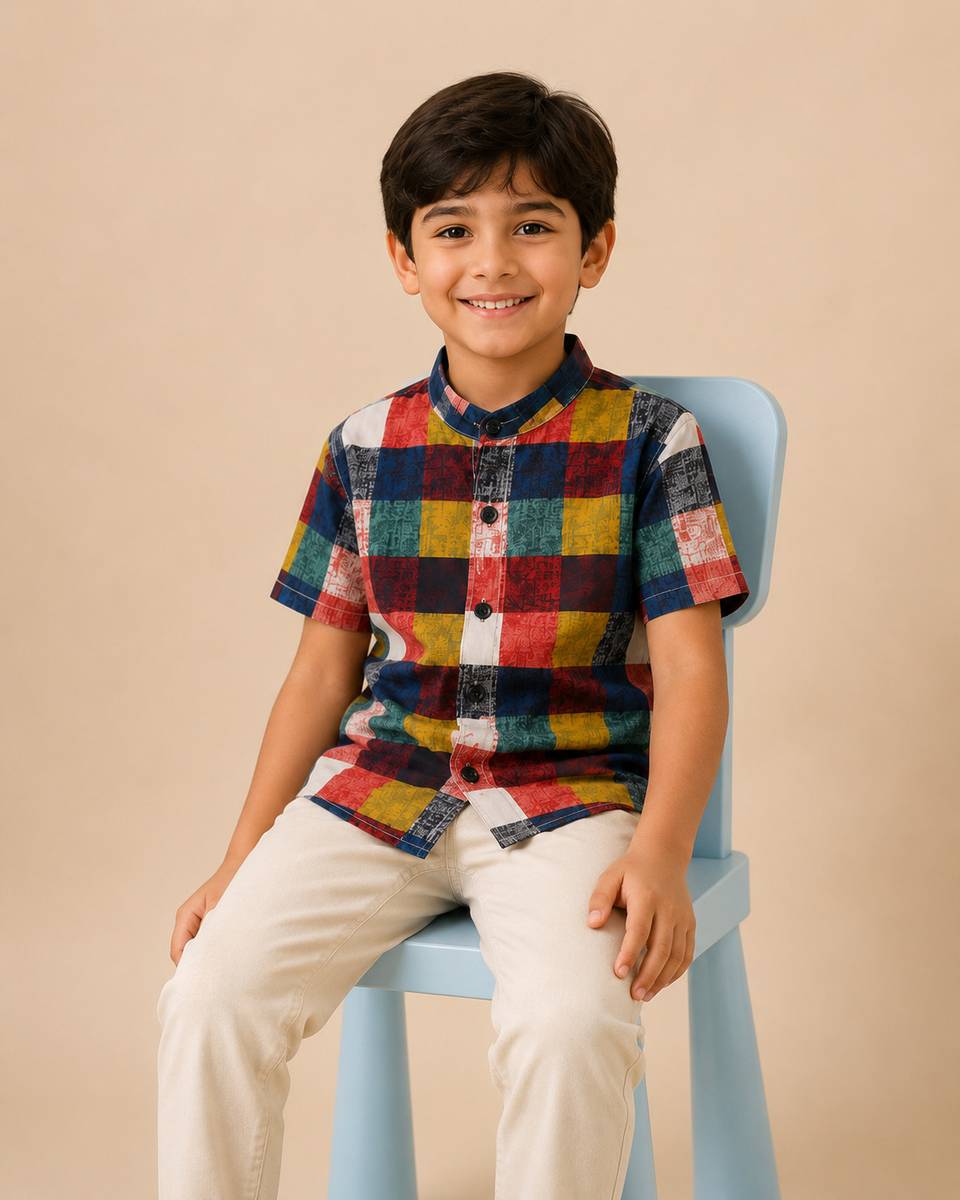 Flyway Boys Checkered Casual Multicolor Shirt