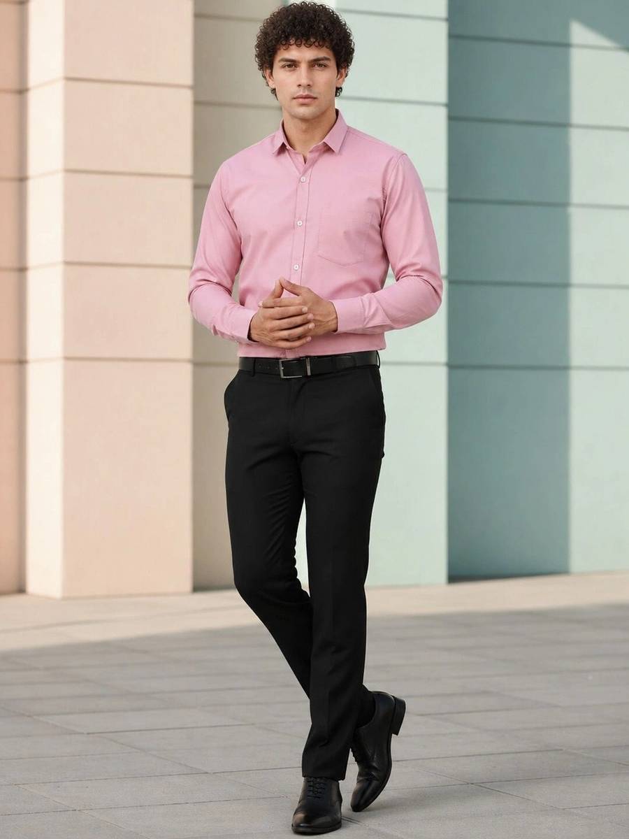 XENOR Men Solid Formal Pink Shirt — photo 3