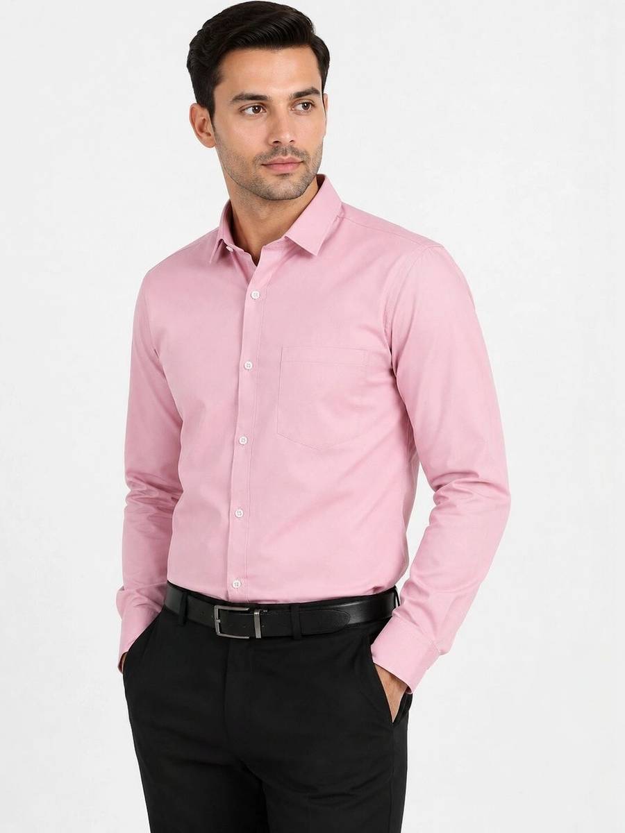 XENOR Men Solid Formal Pink Shirt