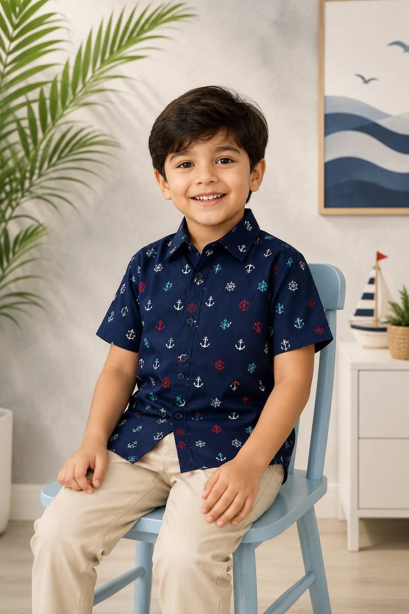 Flyway Baby Boys Checkered Casual Dark Blue Shirt