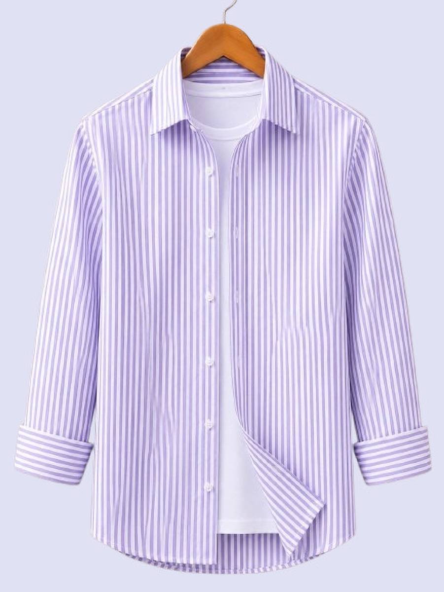 Keffto Men Striped Formal Purple Shirt