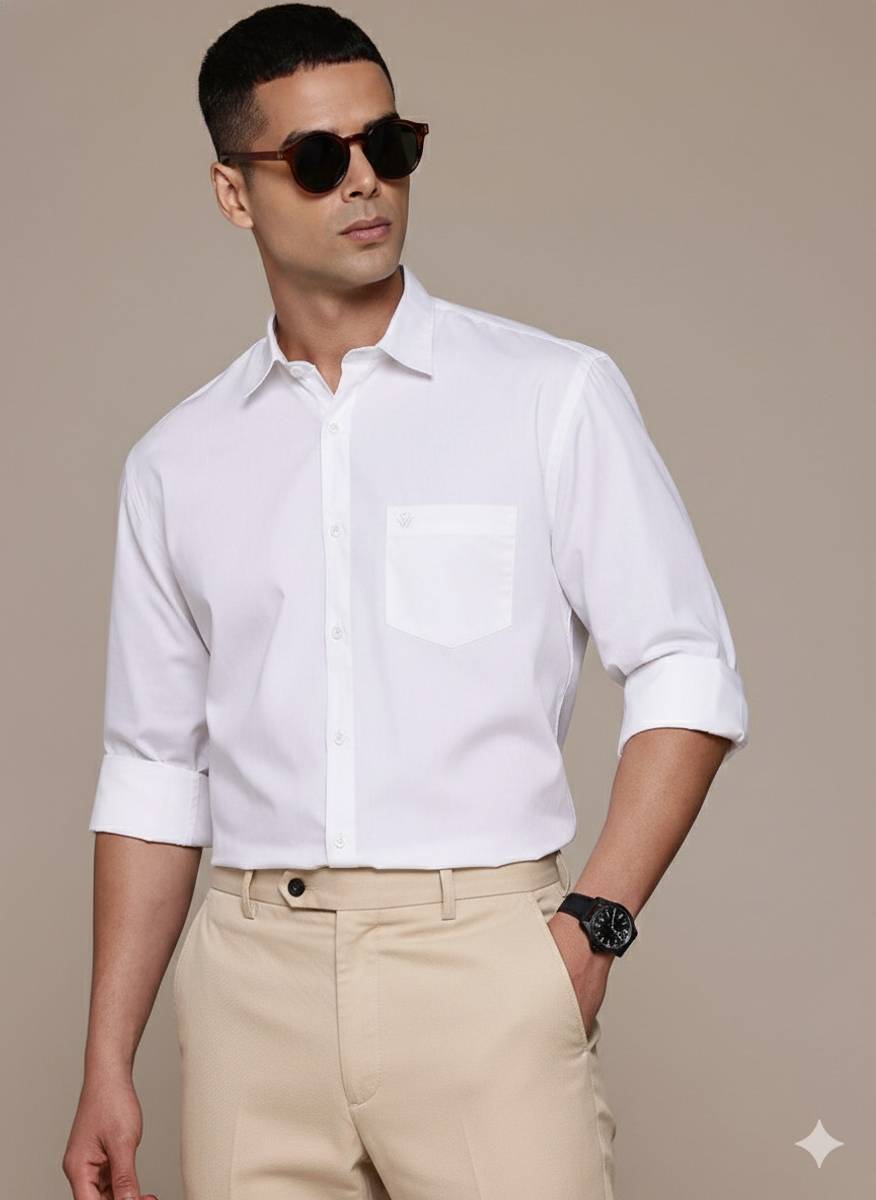 BLUE SQUAD Men Solid Formal White Shirt