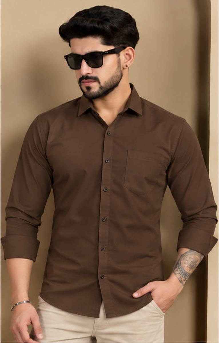 Men Solid Formal Brown Shirt