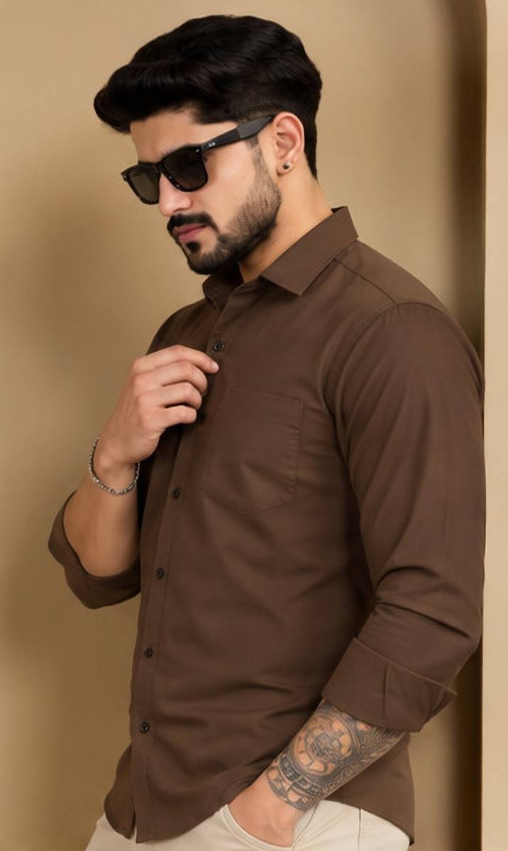 Men Solid Formal Brown Shirt — photo 3