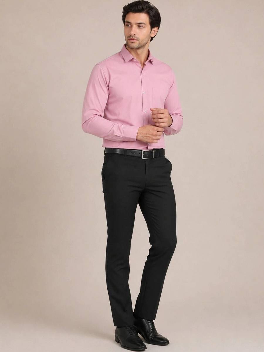 XENOR Men Solid Formal Pink Shirt — photo 4