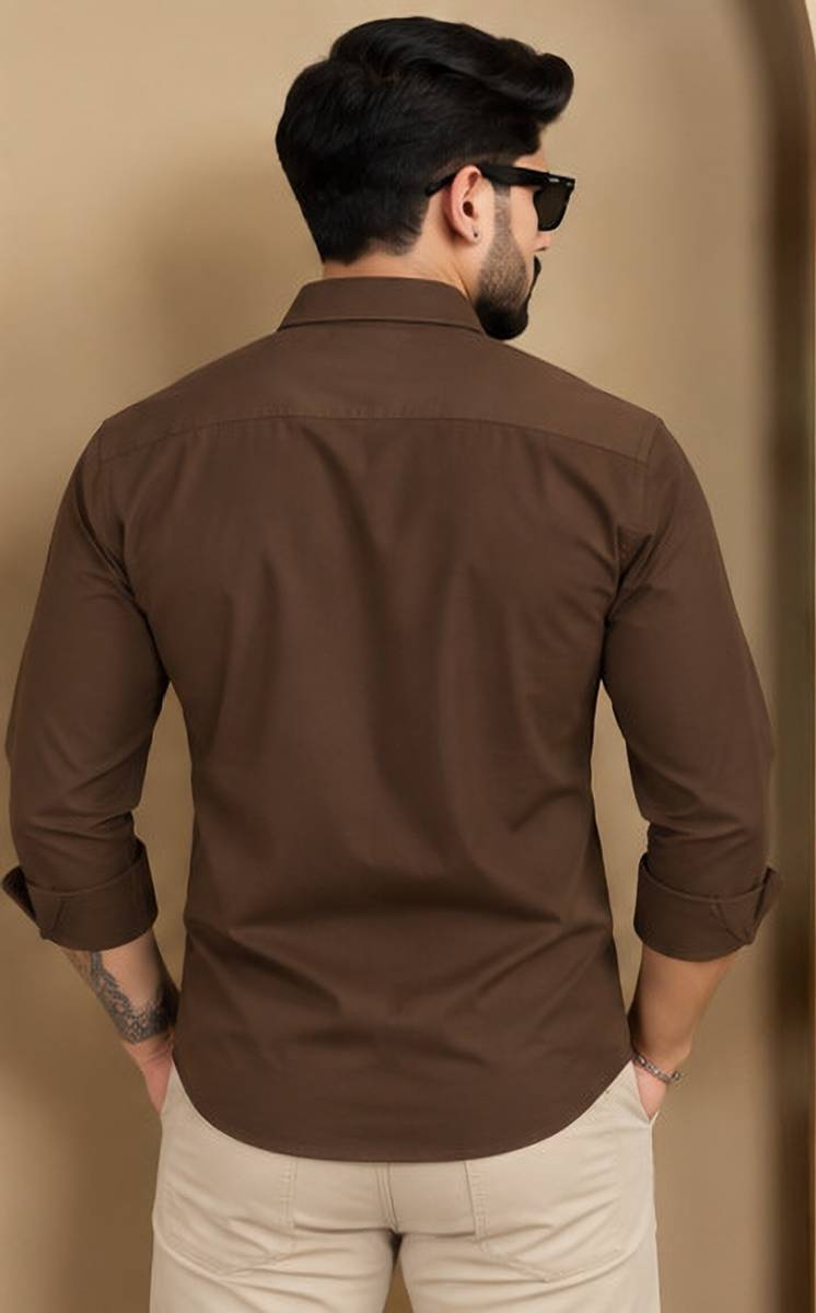Men Solid Formal Brown Shirt — photo 2