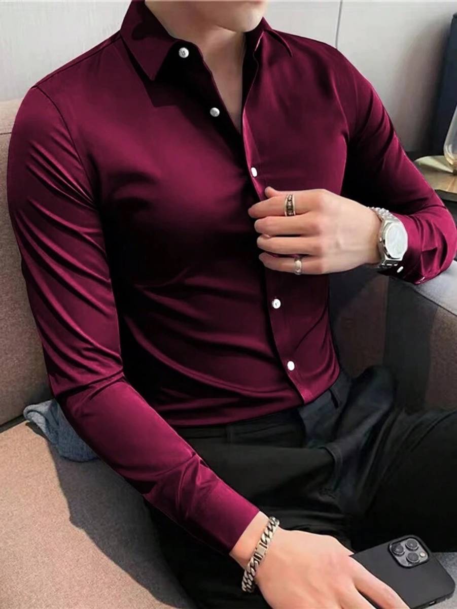 SOLSTICE Men Solid Formal Maroon Shirt — photo 3