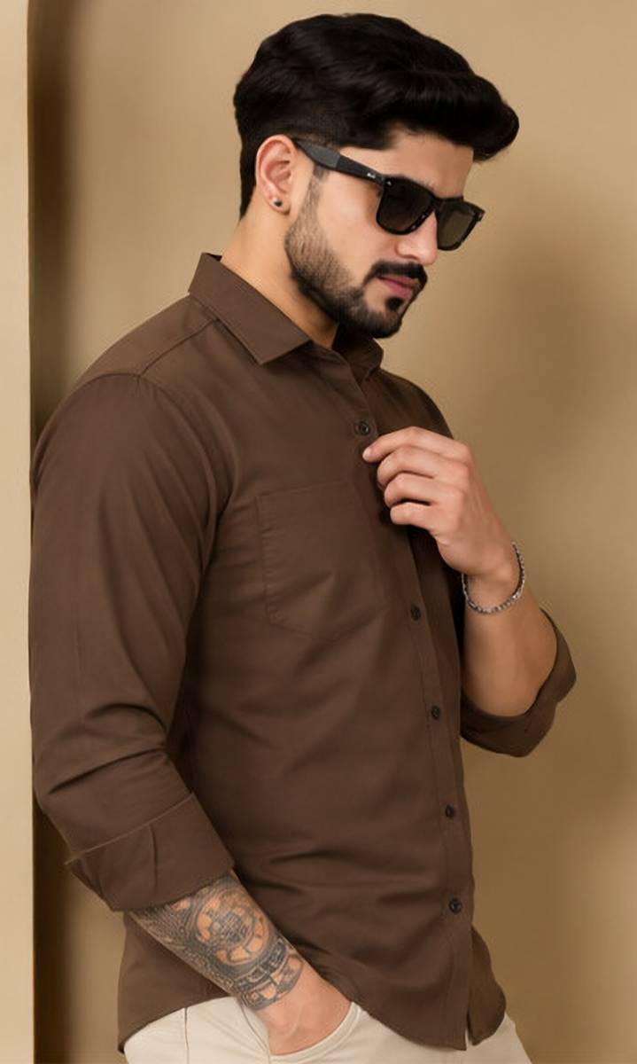 Men Solid Formal Brown Shirt — photo 5