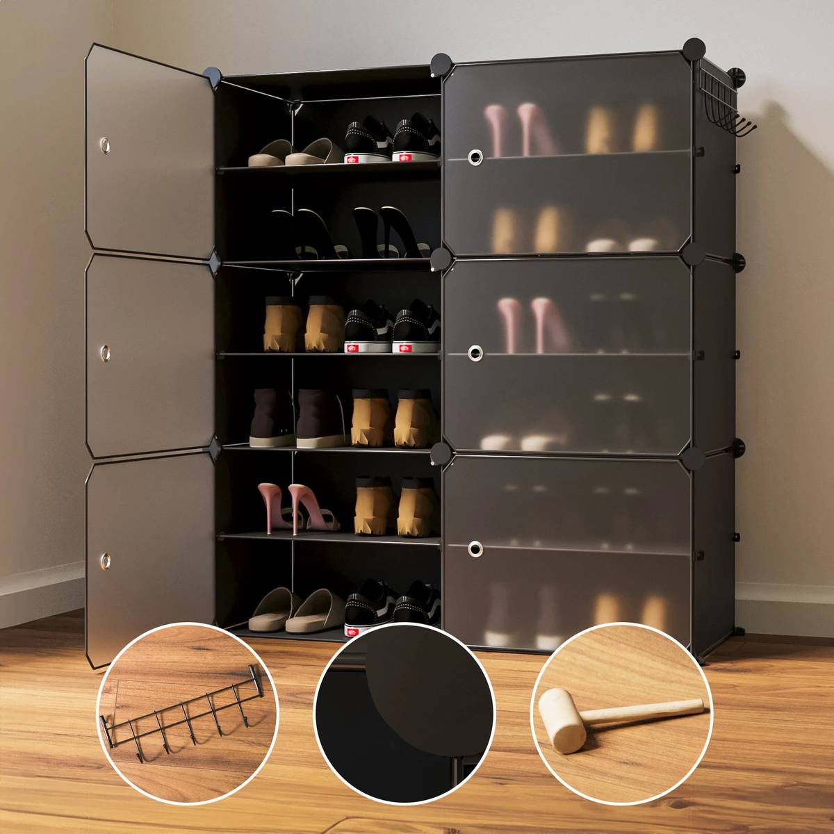 Sasimo 12-Shelf-6-Door Plastic Cubort Shoe Rack Plastic Collapsible Shoe Stand