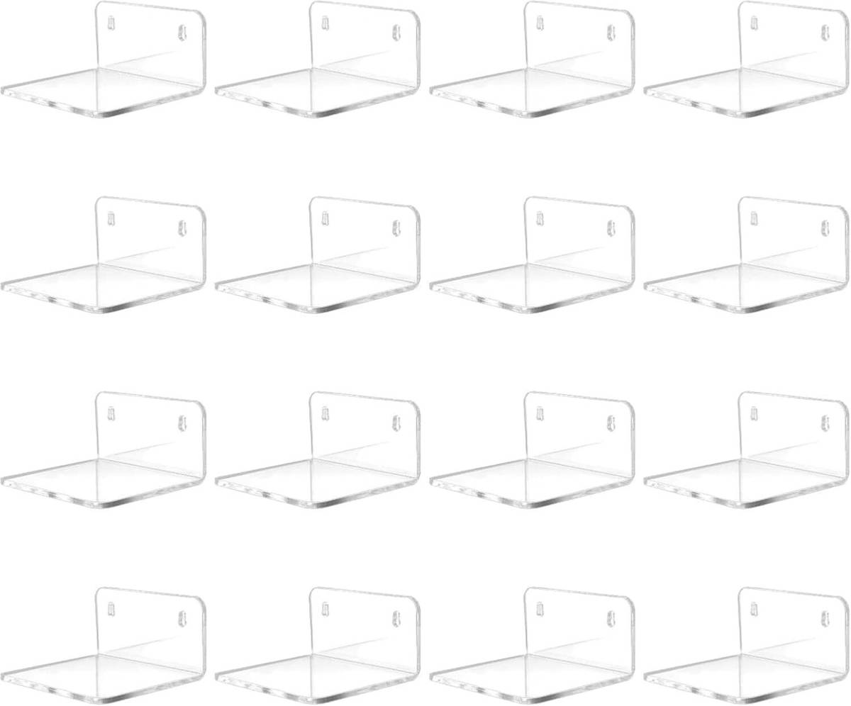ANISTUFFs Wall-Mounted Shoe Rack – 16 Pack | Self-Adhesive Clear Acrylic Storage Shelves Plastic Shoe Stand