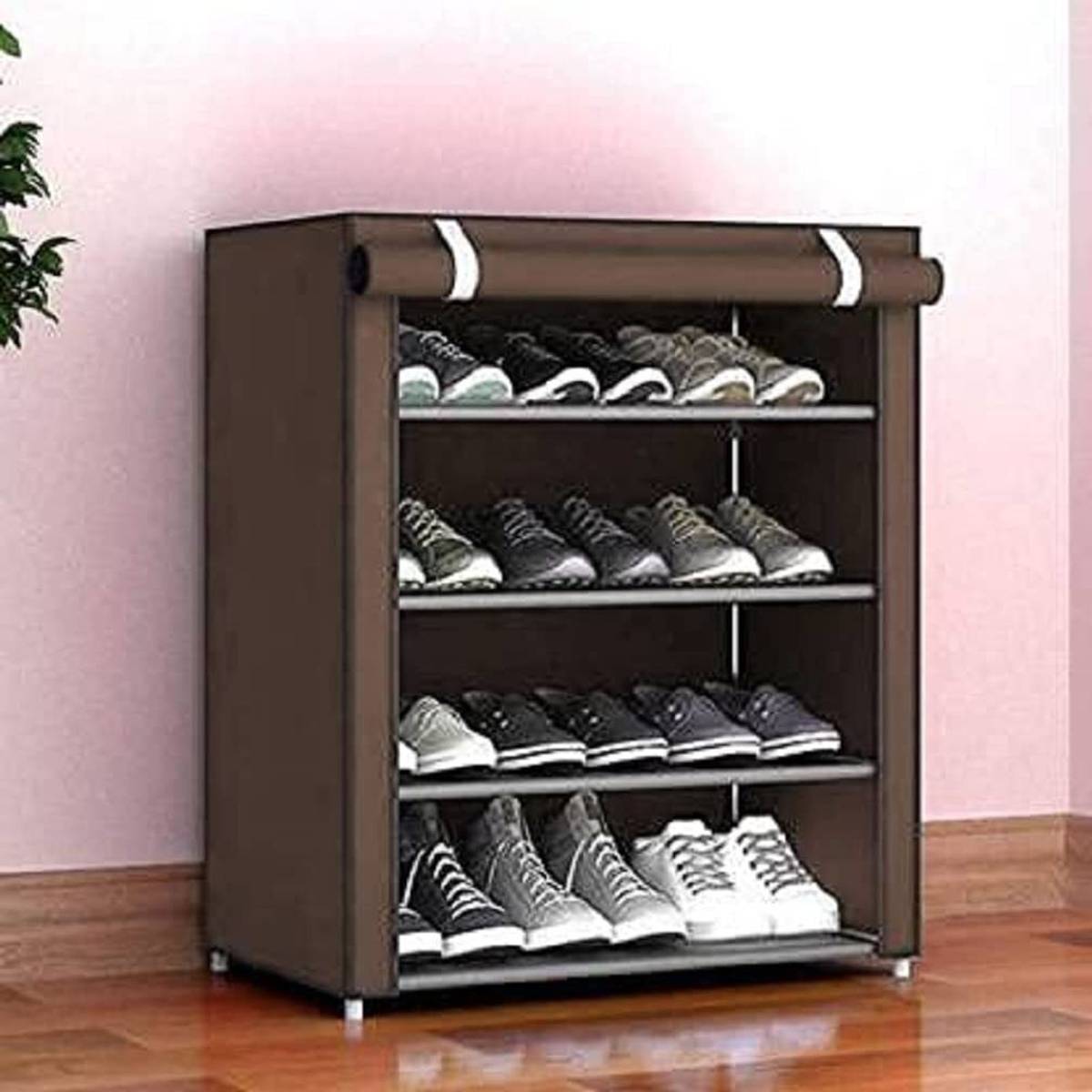 ZENVEXYO Premium Multipurpose Plastic Shoe Rack with Door & Dustproof Cover Plastic Shoe Stand