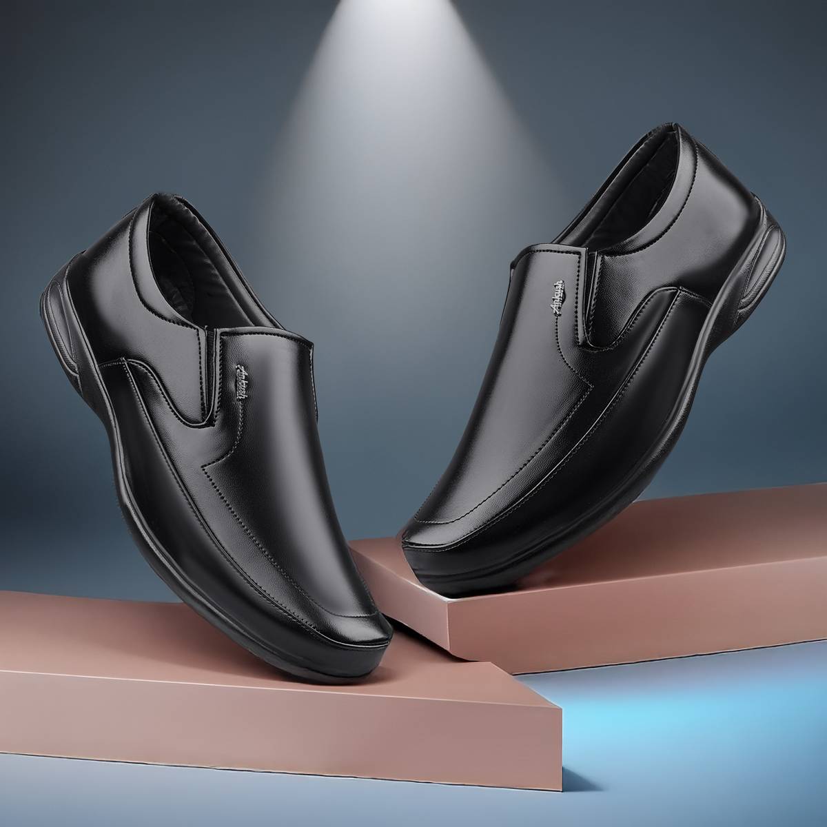 VibeStep Men Black Formal Synthetic Leather Office Wear Shoes Slip On For Men