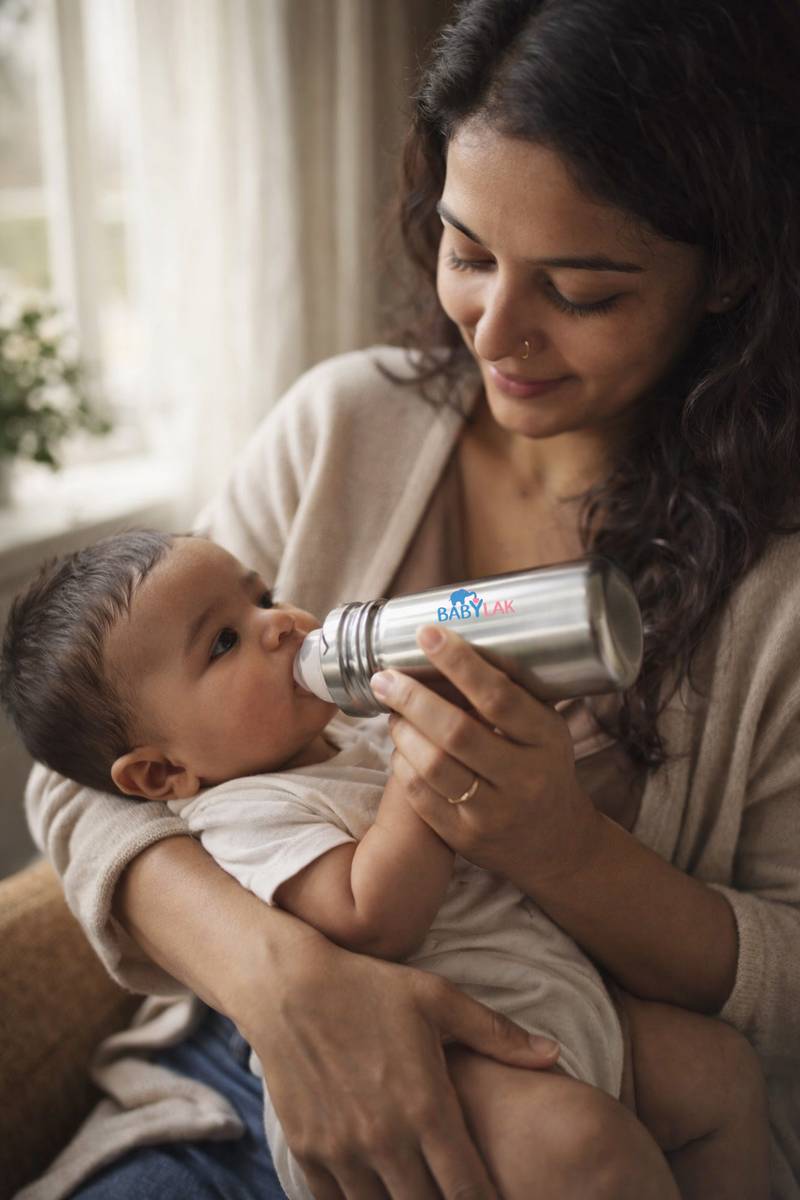 babylak Steel Baby Feeding Bottle with Cleaning Brush & 2 Extra Silicone Nipples - 250 ml — photo 4