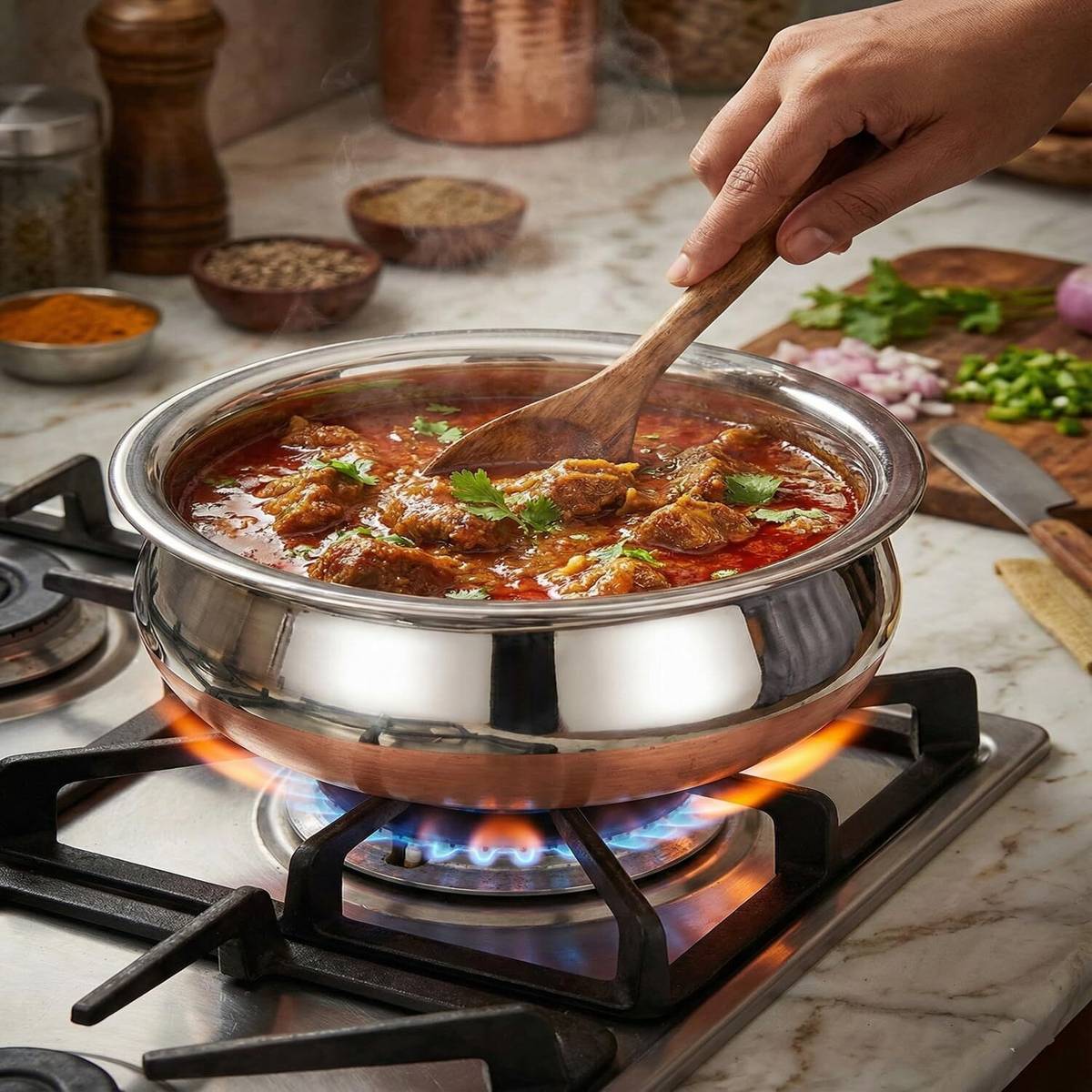 Stainless Steel Copper Base Handi Indian Kitchenware Cookware Set — photo 5