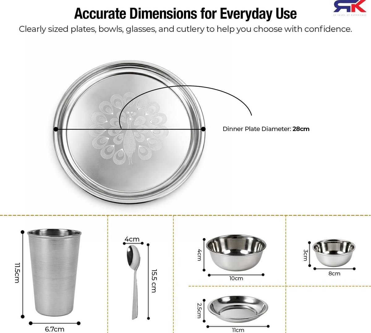 Pack of 36 Stainless Steel Dinner Set| Thali Set| Dinner Plate|Bhojan Thali Set Dinner Set (Steel) Dinner Set — photo 5