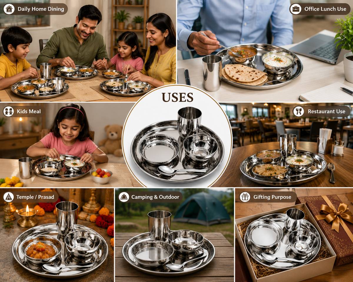 BZILO Pack of 5 Stainless Steel Premium 5 pcs Stainless Steel Dinner Set Mirror Finish Silver Dining Combo B48 Dinner Set — photo 5
