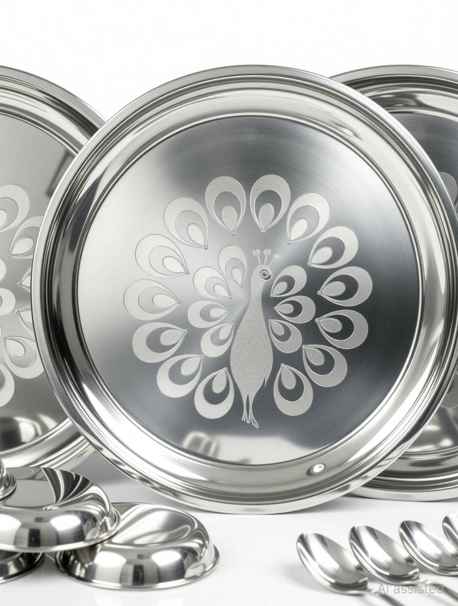 Pack of 36 Stainless Steel Dinner Set| Thali Set| Dinner Plate|Bhojan Thali Set Dinner Set (Steel) Dinner Set — photo 4