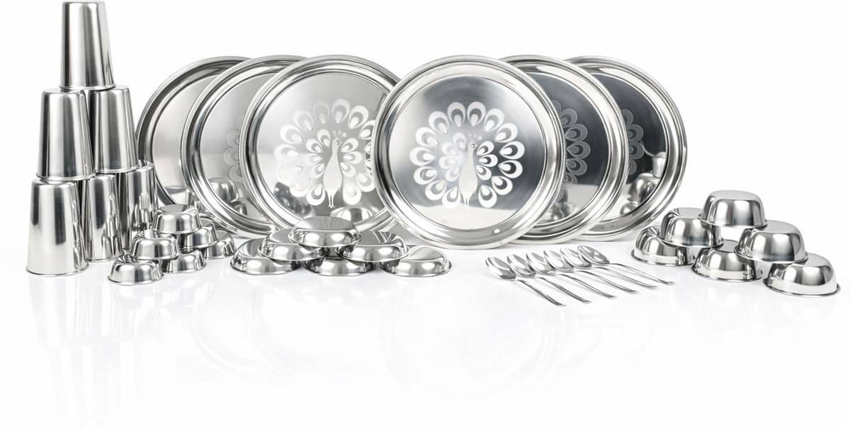 Pack of 36 Stainless Steel Dinner Set| Thali Set| Dinner Plate|Bhojan Thali Set Dinner Set (Steel) Dinner Set