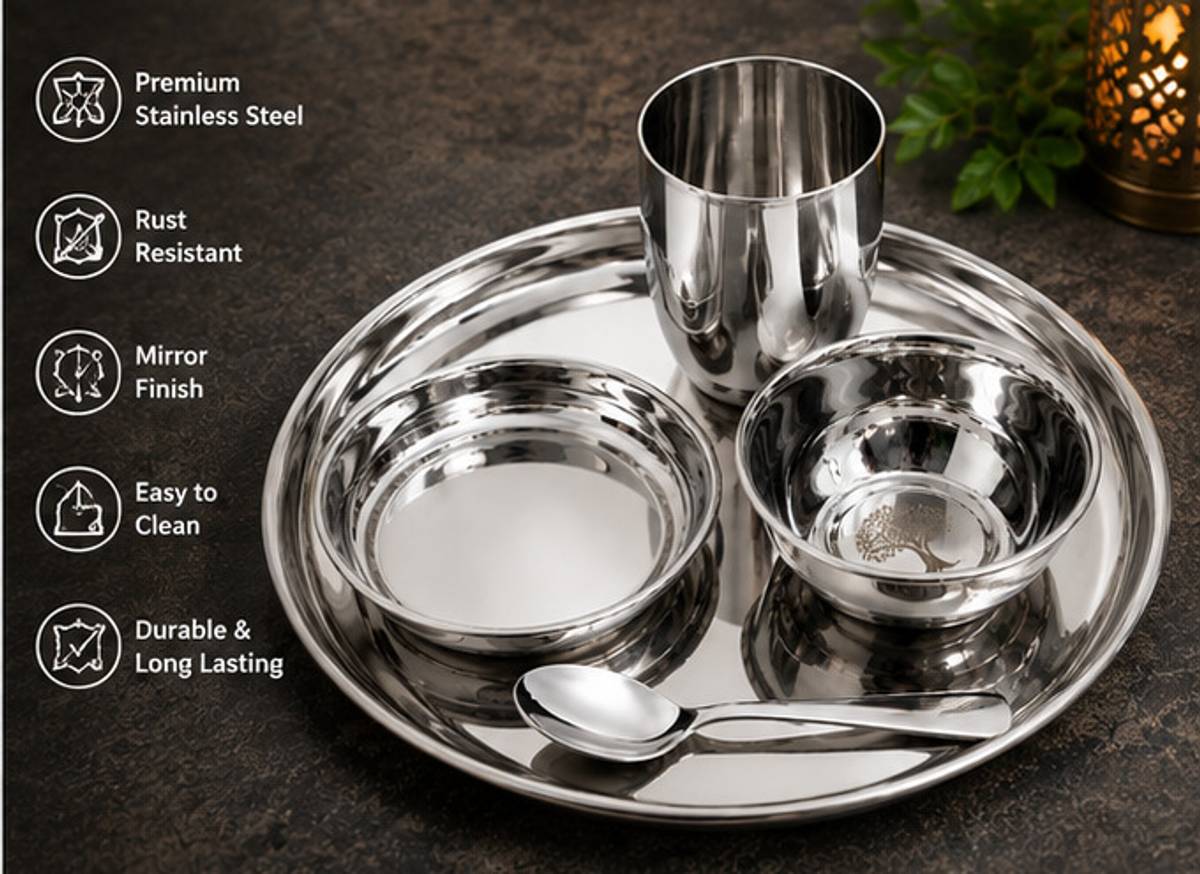 BZILO Pack of 5 Stainless Steel Premium 5 pcs Stainless Steel Dinner Set Mirror Finish Silver Dining Combo B48 Dinner Set — photo 4