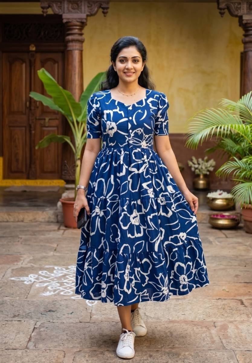 SutrikaCreation Women Tiered Blue Knee Length Dress — photo 3