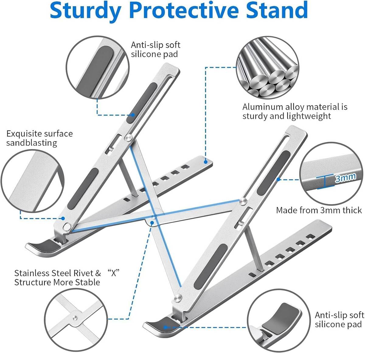 6 Angles Adjustable Aluminum Foldable Tabletop Laptop / Desktop Riser Stand Laptop Stand_01 Aluminium Laptop Stand with Adjustable Height Compatible with 26 - 35 cm Laptops — photo 4