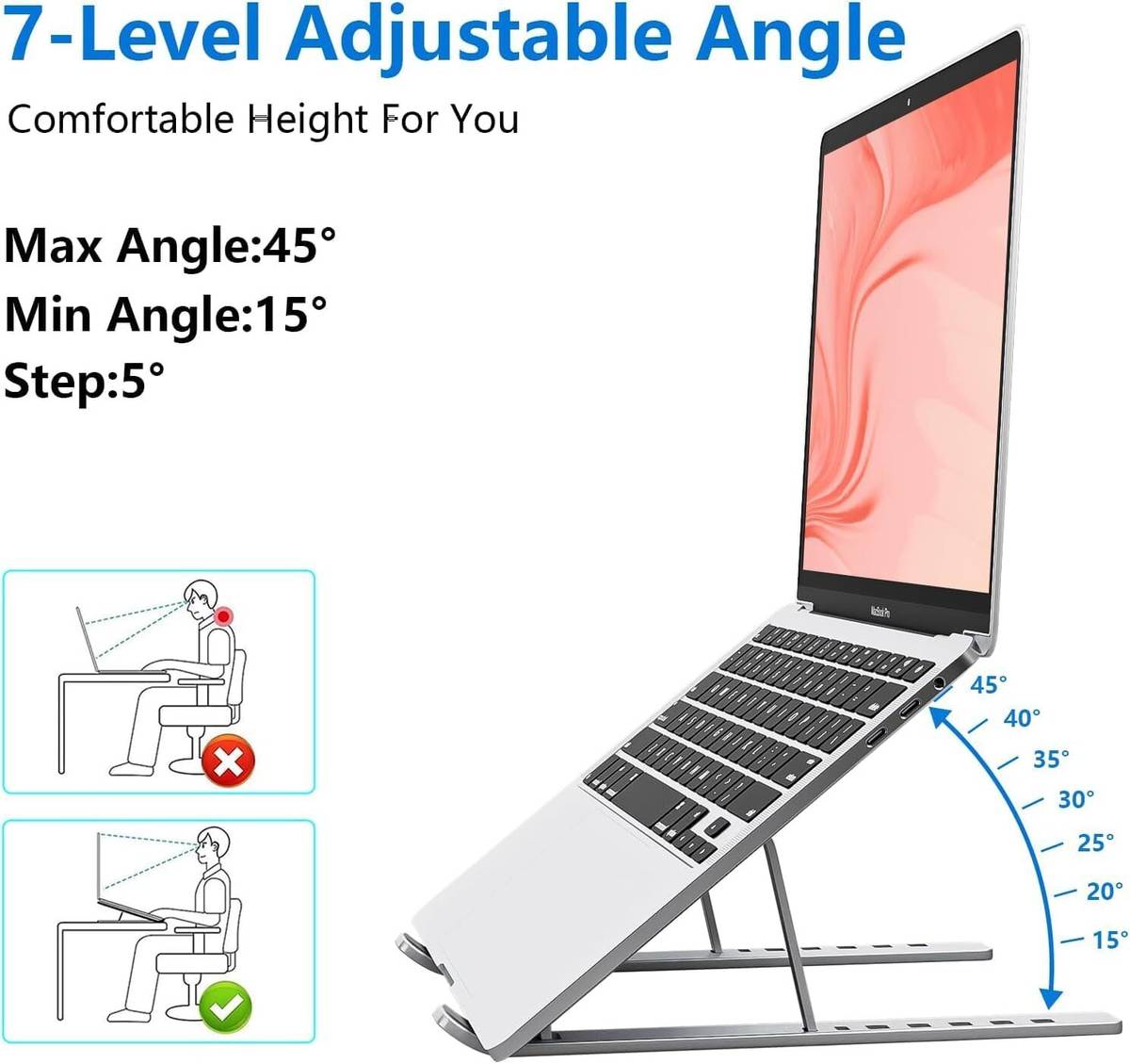 6 Angles Adjustable Aluminum Foldable Tabletop Laptop / Desktop Riser Stand Laptop Stand_01 Aluminium Laptop Stand with Adjustable Height Compatible with 26 - 35 cm Laptops — photo 3