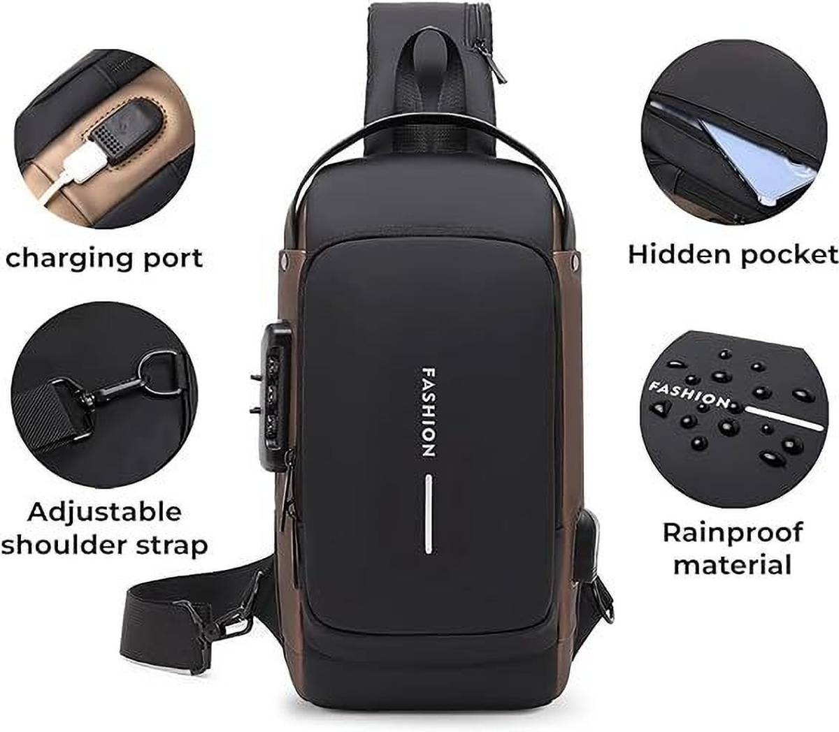 Modinity Black Shoulder Bag Sling Bag for Men |Anti-theft Crossbody Bag USB PU Shoulder Bag — photo 4