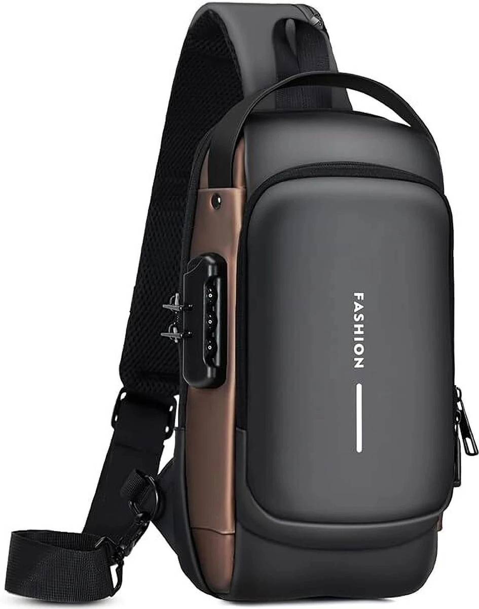 Modinity Black Shoulder Bag Sling Bag for Men |Anti-theft Crossbody Bag USB PU Shoulder Bag