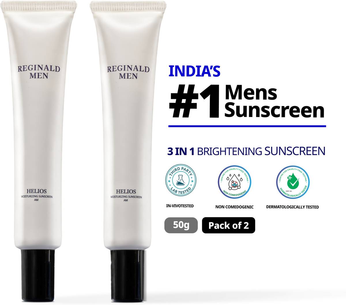 Reginald Men Sunscreen - SPF 50 PA++++ Moisturising Sunscreen SPF 50+ PA++++ with 11 Actives Combo